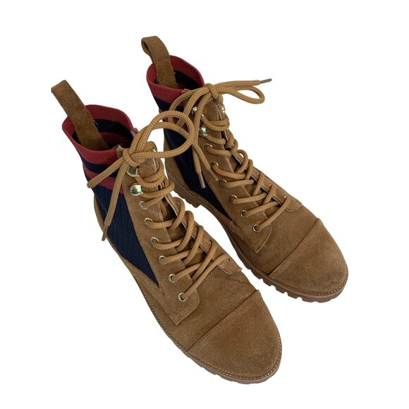 Womens 7.5M Cecelia NY Theo Lace-Up Suede Ankle Boots Lug EUC 8966 roll top - Picture 5 of 12